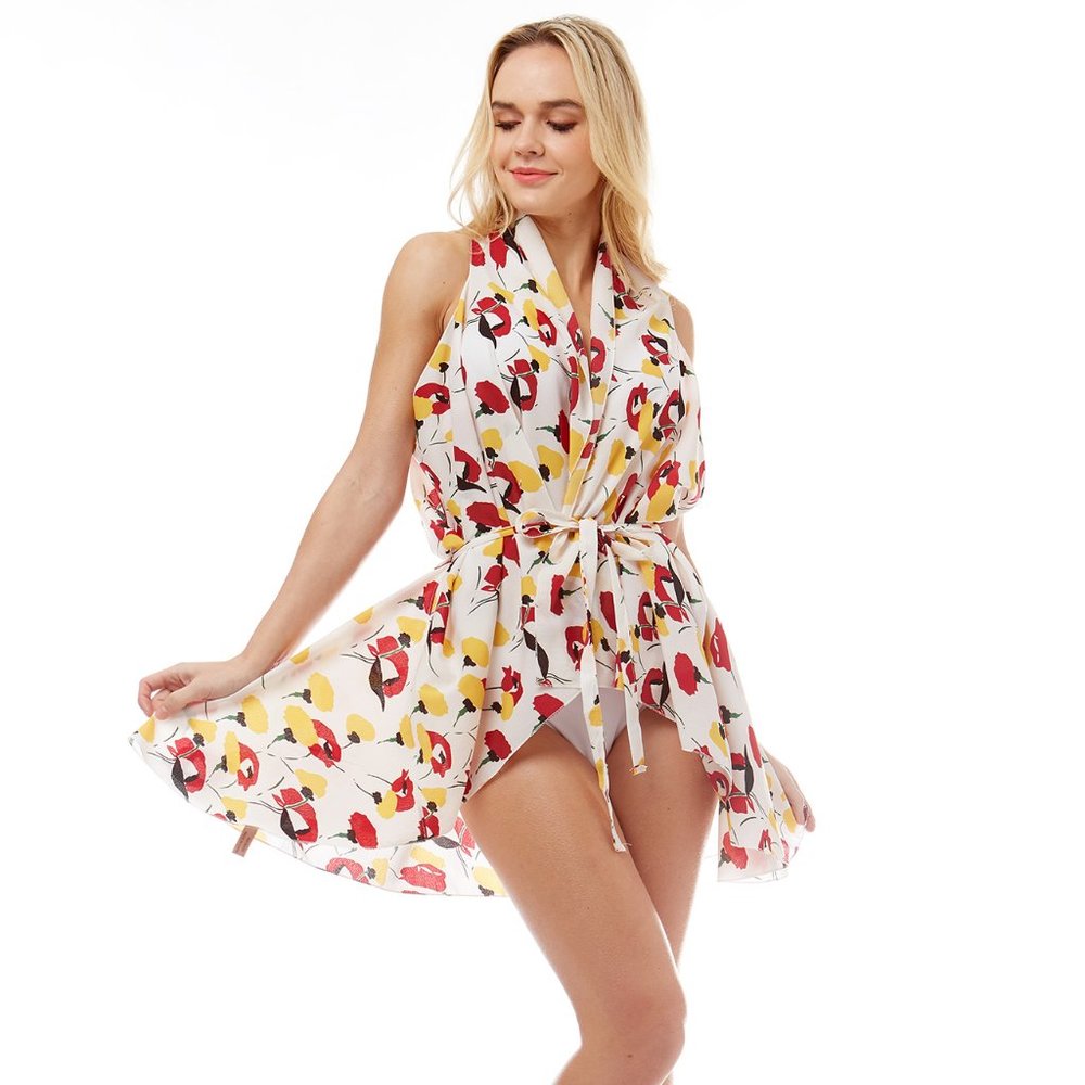 LOF Vibrant Abstract Floral Pattern Beach Cover Up